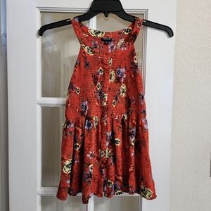 Torrid Floral Smocked Peplum Tank Top Size 00 Button Front Boho